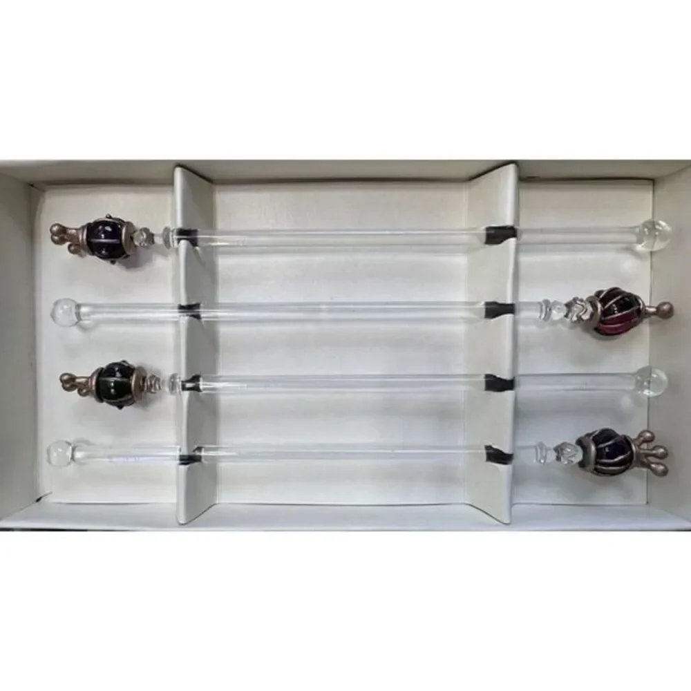 Pier 1 Imports Set of 4‎ Royal Crown Glass Swizzle Sticks - Original Box